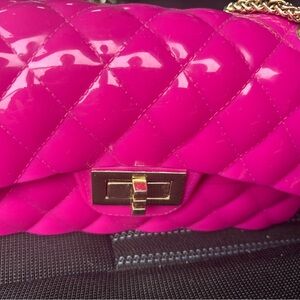 Hot Pink Quilted Patent Chain Shoulder Bag